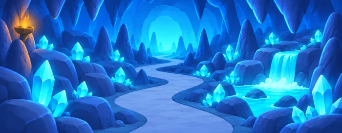 Glowing crystals in the dark Cave Maze