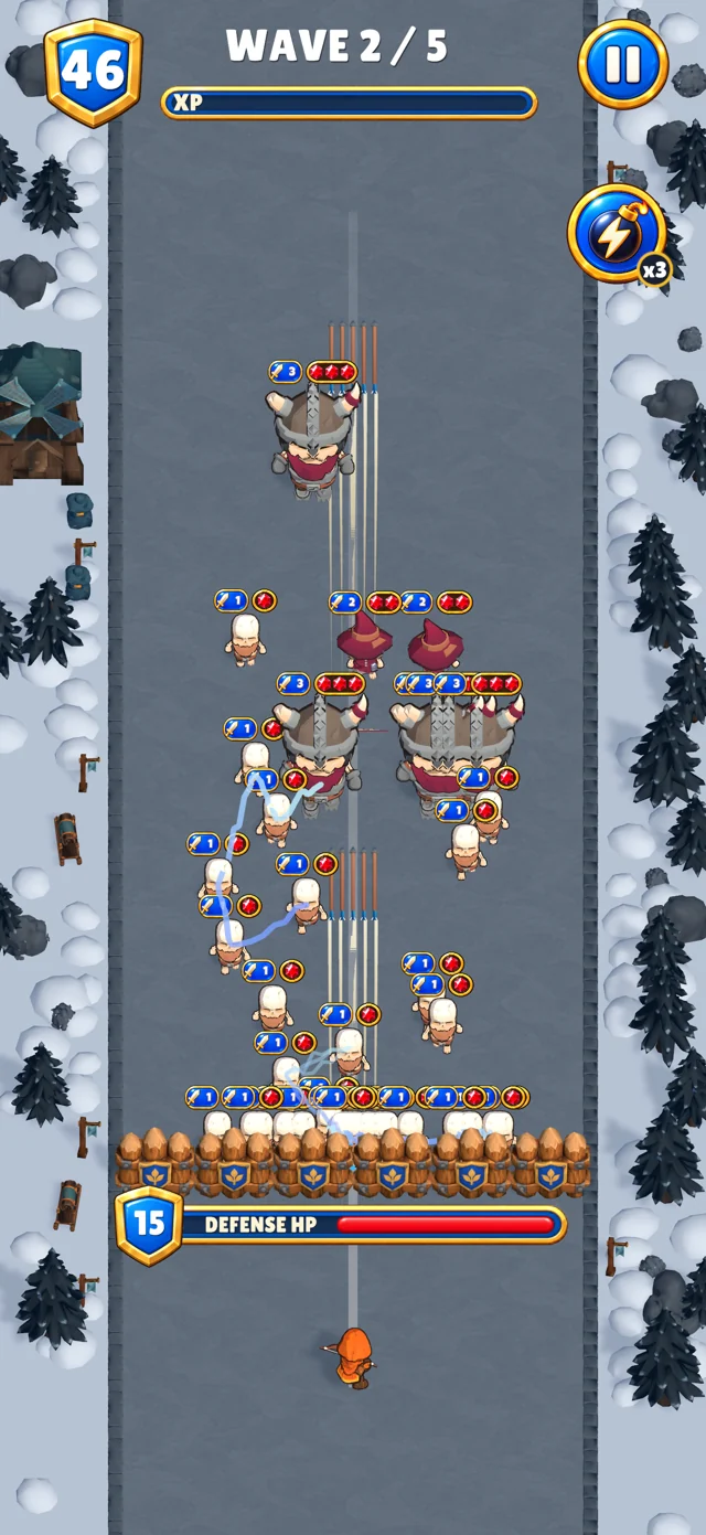 Rangie defends the barricade against skeletons in snowy Frostwind Pass